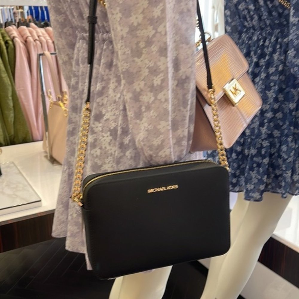 Michael Kors Jet Set Item Large East West Zip Crossbody Leather Black - Picture 15 of 16